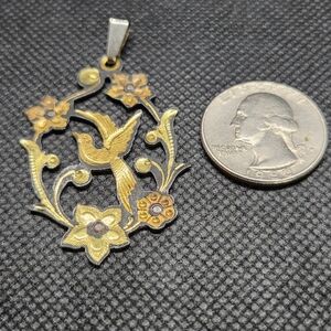 Damascene Floral Bird Cut-out Pendant